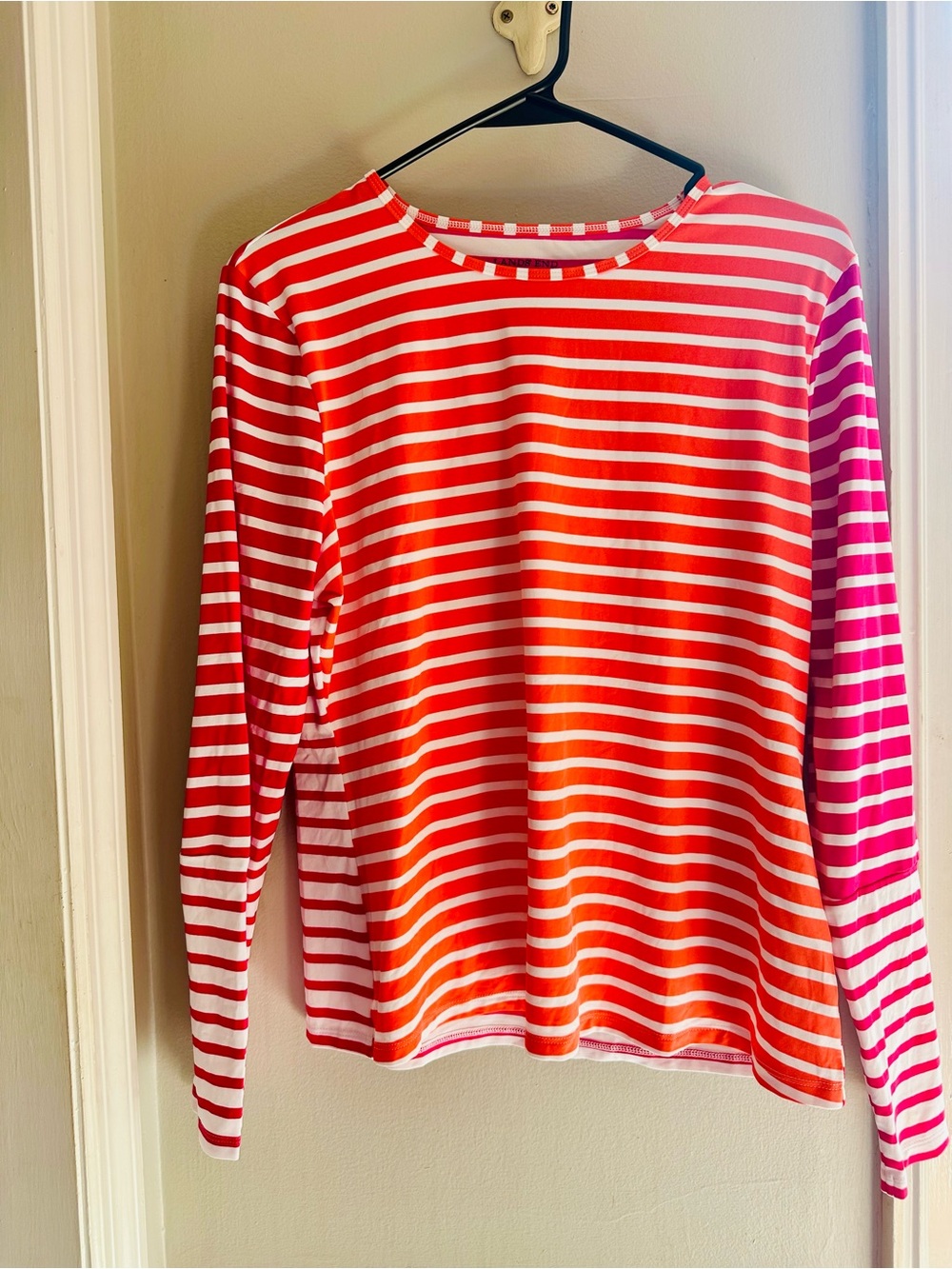 Lands' End Red and White Striped Long Sleeve Tee